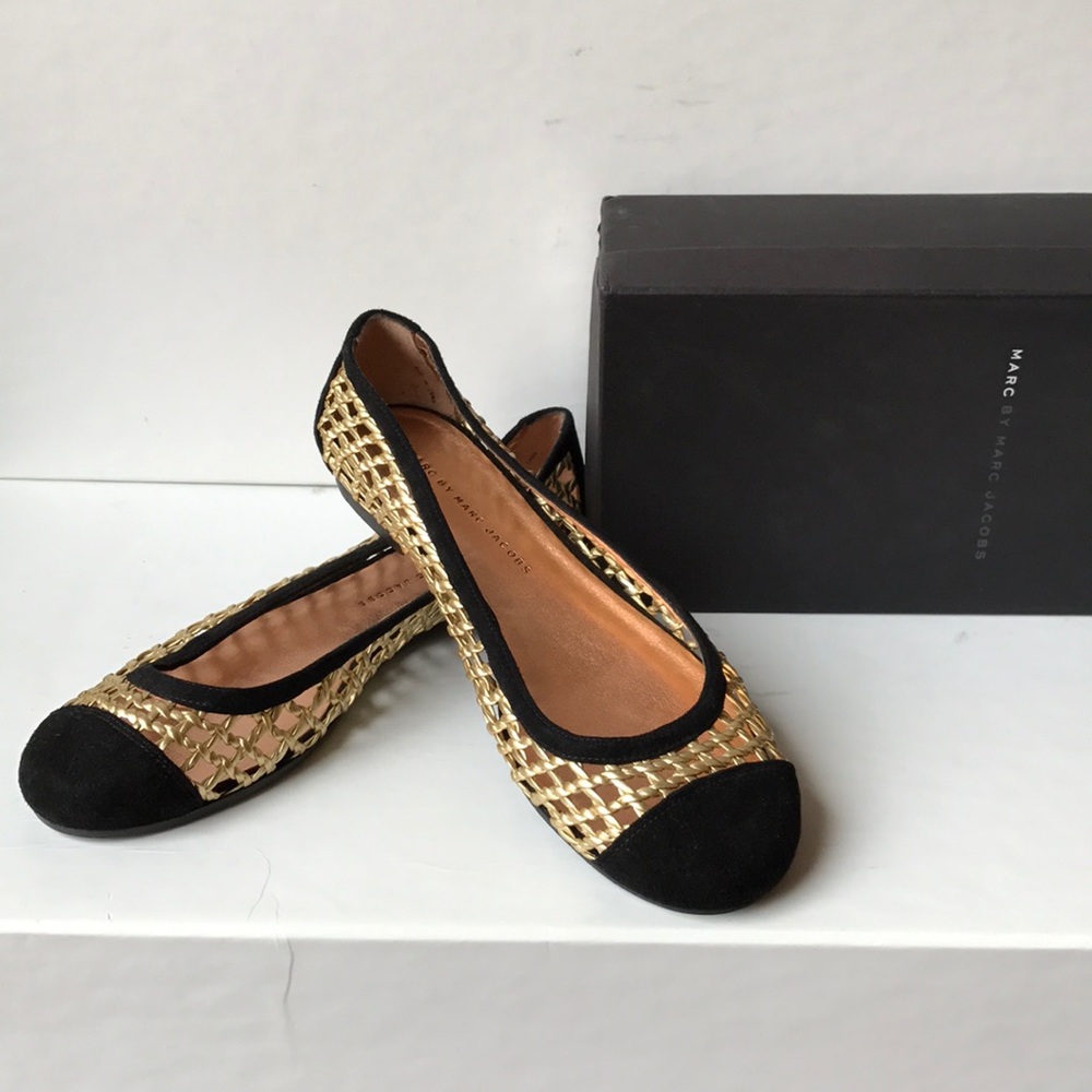 Marc Jacobs cap toe ballet flats! Black gold 7 - Picture 1 of 8